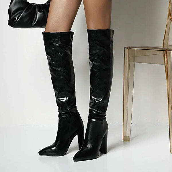 Women Over the Knee Boots Fashion Pointed Toe Women Square Heel Boots